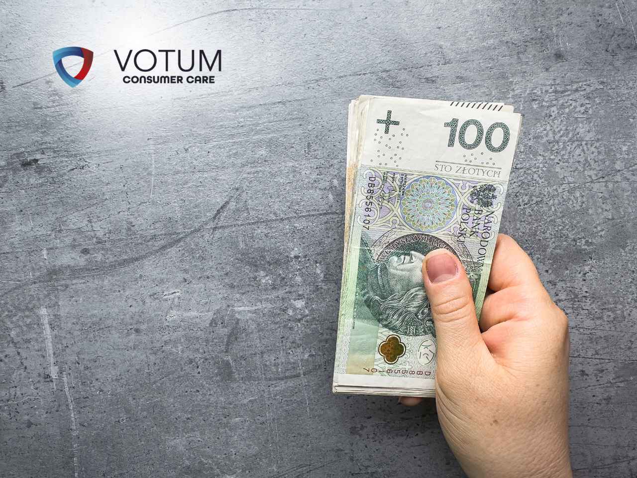 zamknięty-odział-banku-a-skd-1 Financial concept image: calendar, money notes, and a calculator branded with VOTUM Consumer Care logo in the upper left.